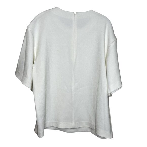 Anine Bing Maddie Crepe Blouse Shirt Size Large White Short Sleeve Back Zip Boxy - Picture 3 of 7